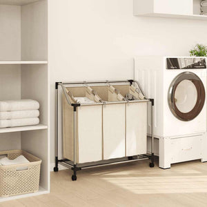 vidaXL Laundry Basket with 3 Bags Cream Steel