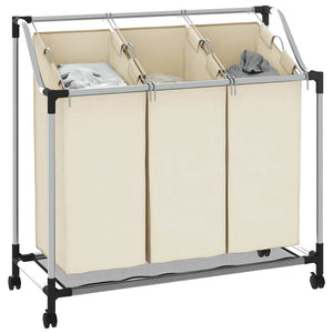 vidaXL Laundry Basket with 3 Bags Cream Steel