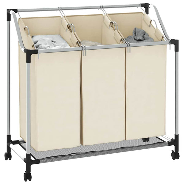 vidaXL Laundry Basket with 3 Bags Cream Steel