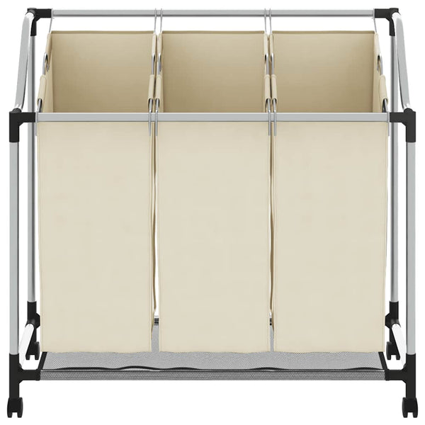 vidaXL Laundry Basket with 3 Bags Cream Steel