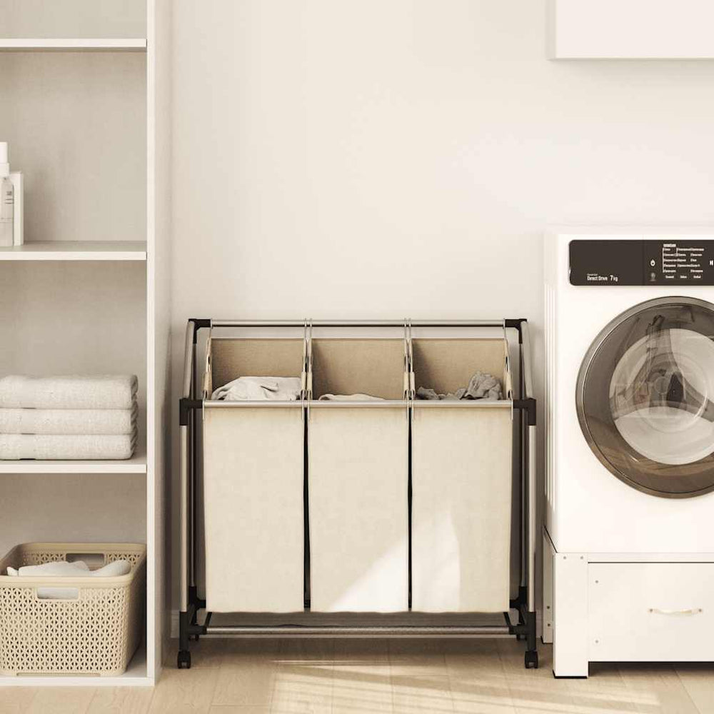 vidaXL Laundry Basket with 3 Bags Cream Steel