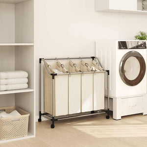 vidaXL Laundry Basket with 4 Bags Cream Steel
