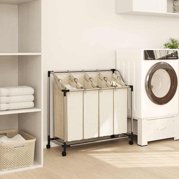 vidaXL Laundry Basket with 4 Bags Cream Steel