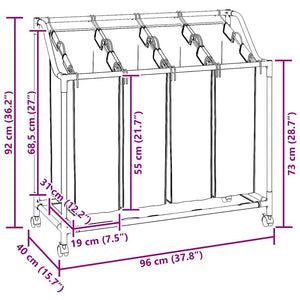 vidaXL Laundry Basket with 4 Bags Cream Steel