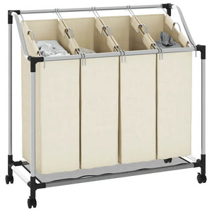 vidaXL Laundry Basket with 4 Bags Cream Steel