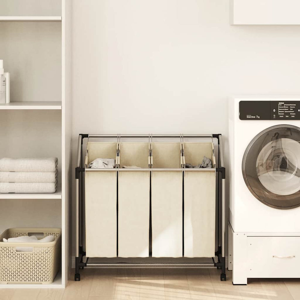 vidaXL Laundry Basket with 4 Bags Cream Steel