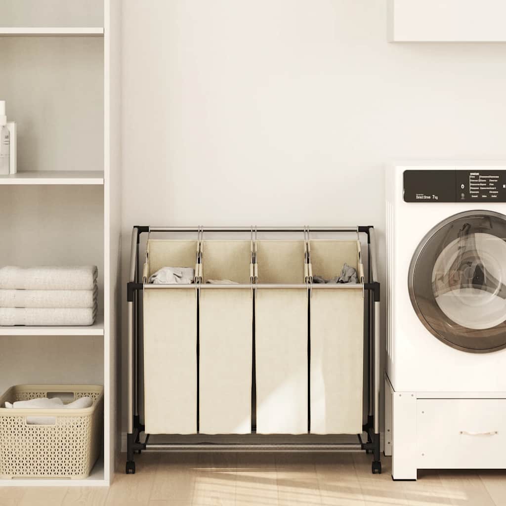 vidaXL Laundry Basket with 4 Bags Cream Steel