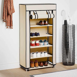 vidaXL Shoe Cabinet with Cover Cream 58 x 28 x 106 cm Fabric