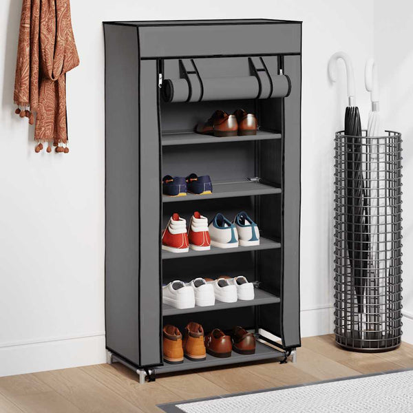 vidaXL Shoe Cabinet with Cover Grey 58 x 28 x 106 cm Fabric