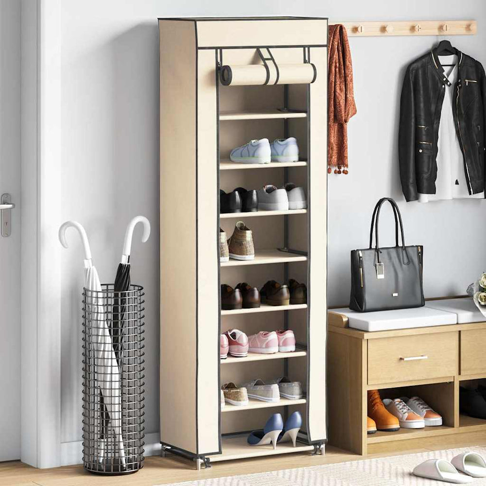 vidaXL Shoe Cabinet with Cover Cream 57 x 29 x 162 cm Fabric