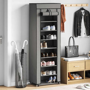 vidaXL Shoe Cabinet with Cover Grey 57 x 29 x 162 cm Fabric