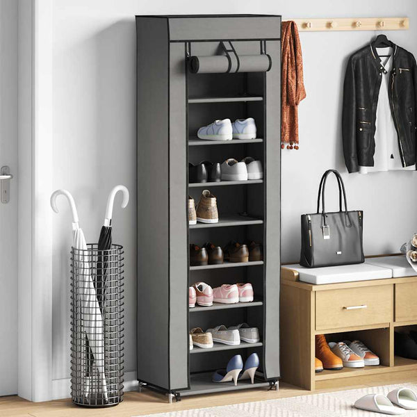 vidaXL Shoe Cabinet with Cover Grey 57 x 29 x 162 cm Fabric