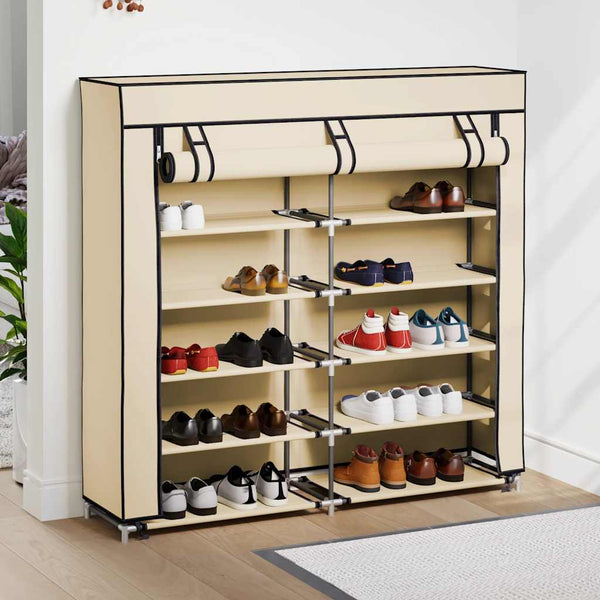 vidaXL Shoe Cabinet with Cover Cream 115 x 28 x 110 cm Fabric