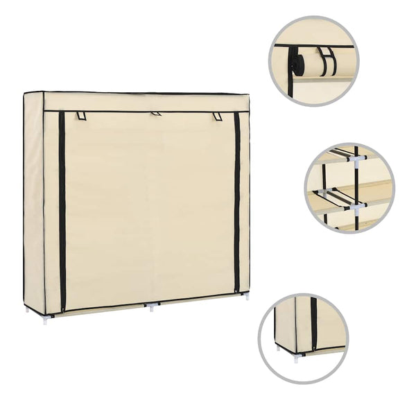 vidaXL Shoe Cabinet with Cover Cream 115 x 28 x 110 cm Fabric