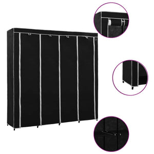 vidaXL Wardrobe with 4 Compartments Black 175 x 45 x 170 cm