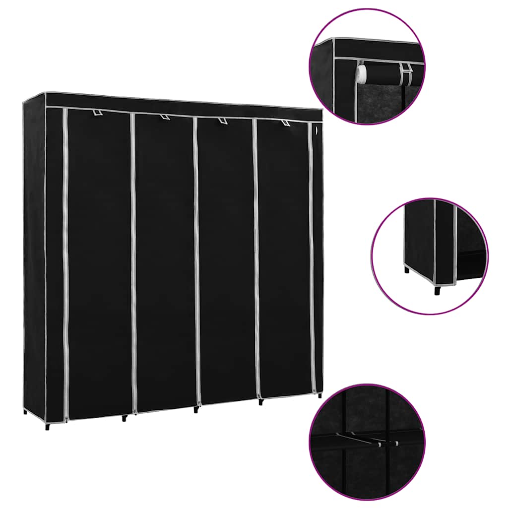 vidaXL Wardrobe with 4 Compartments Black 175 x 45 x 170 cm