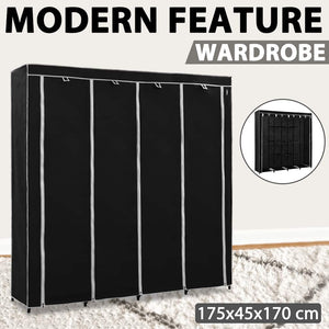 vidaXL Wardrobe with 4 Compartments Black 175 x 45 x 170 cm