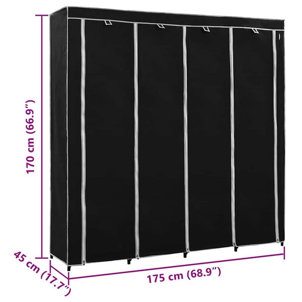 vidaXL Wardrobe with 4 Compartments Black 175 x 45 x 170 cm