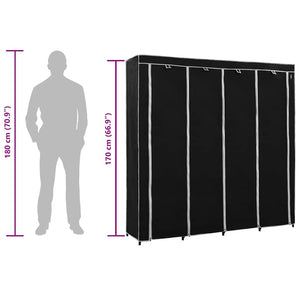 vidaXL Wardrobe with 4 Compartments Black 175 x 45 x 170 cm