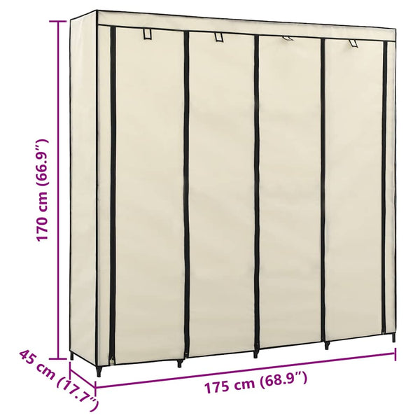 vidaXL Wardrobe with 4 Compartments Cream 175 x 45 x 170 cm