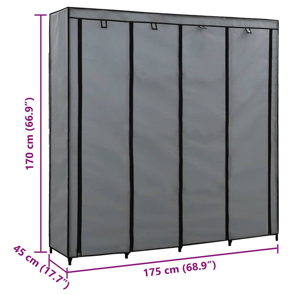 vidaXL Wardrobe with 4 Compartments Grey 175 x 45 x 170 cm