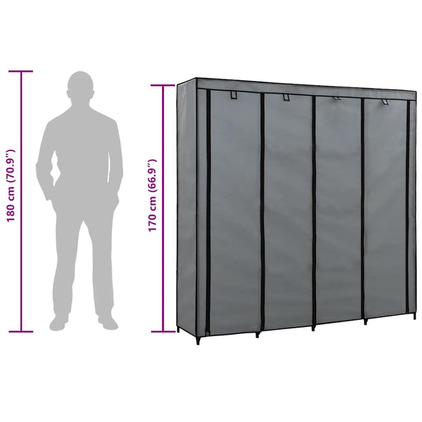 vidaXL Wardrobe with 4 Compartments Grey 175 x 45 x 170 cm