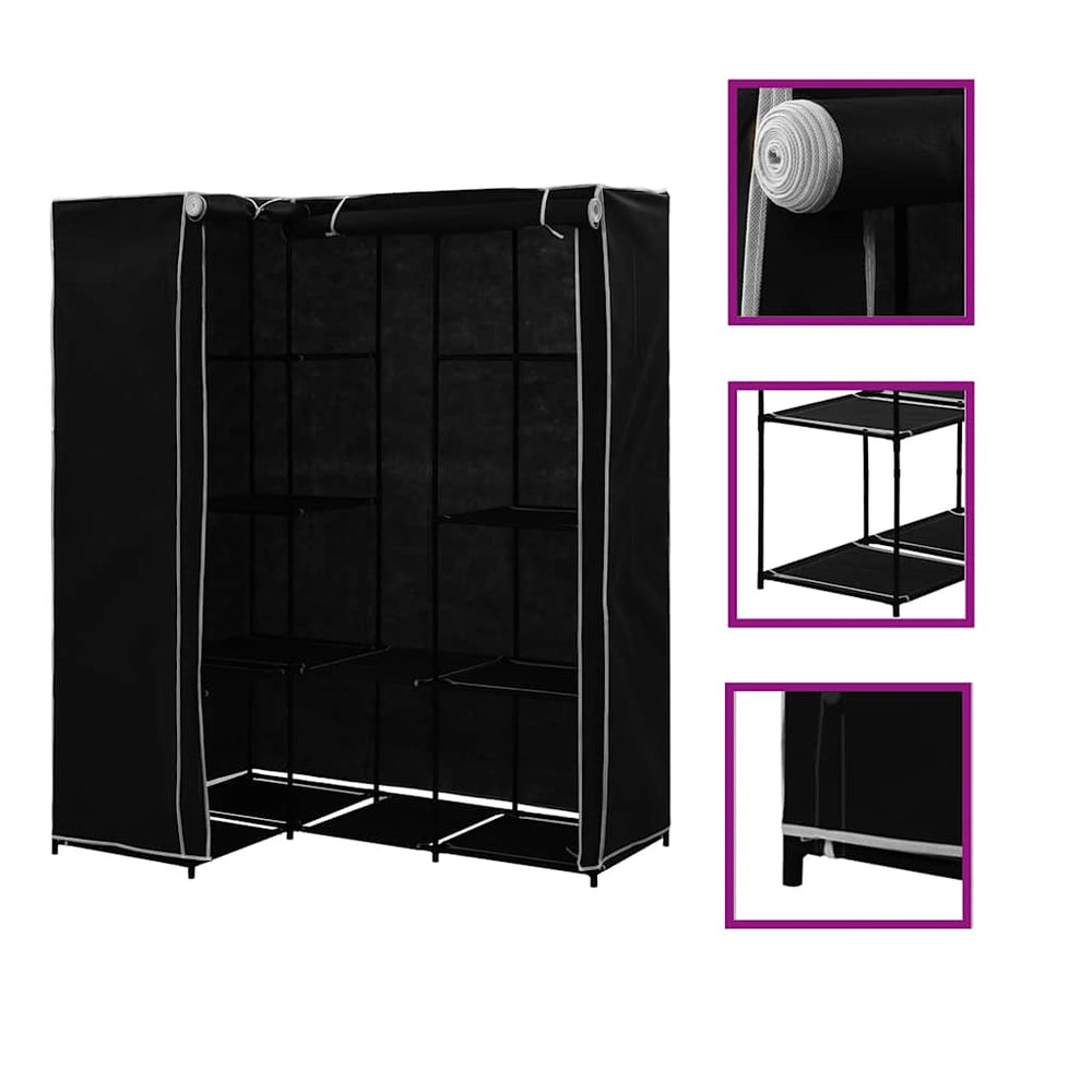 vidaXL Corner Wardrobe Black 130 x 87 x 169 cm