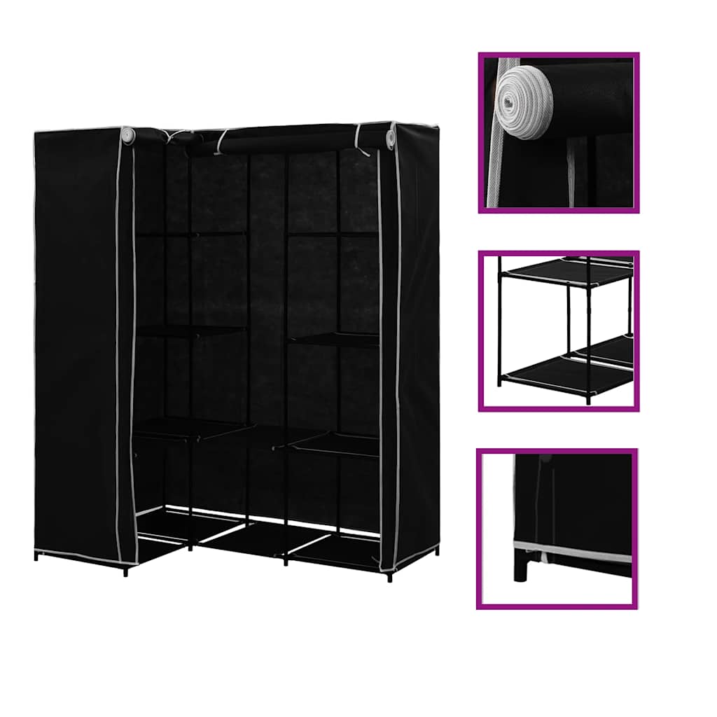 vidaXL Corner Wardrobe Black 130 x 87 x 169 cm