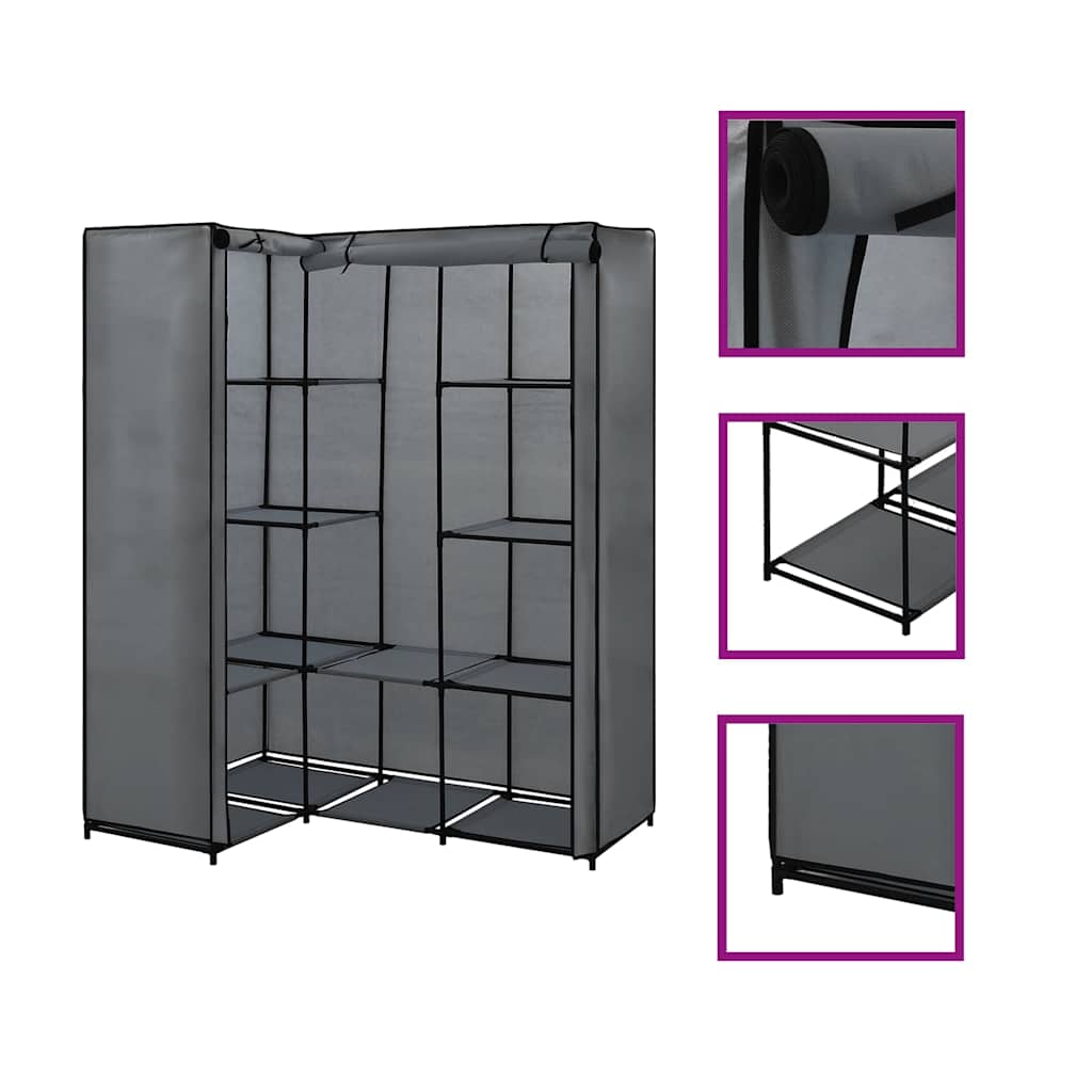 vidaXL Corner Wardrobe Grey 130 x 87 x 169 cm