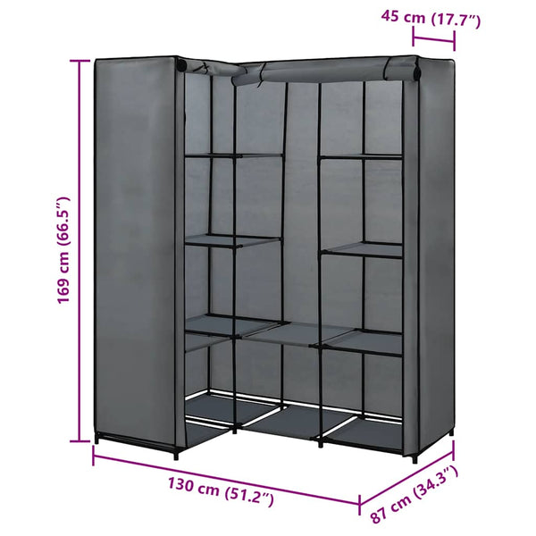vidaXL Corner Wardrobe Grey 130 x 87 x 169 cm