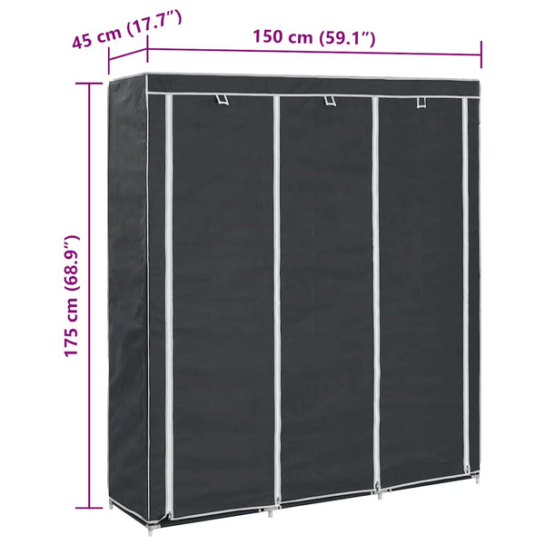 vidaXL Wardrobe with Shelves Rods Black 150x45x175cm Fabric