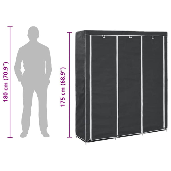 vidaXL Wardrobe with Shelves Rods Black 150x45x175cm Fabric