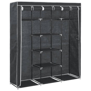 vidaXL Wardrobe with Shelves Rods Black 150x45x175cm Fabric