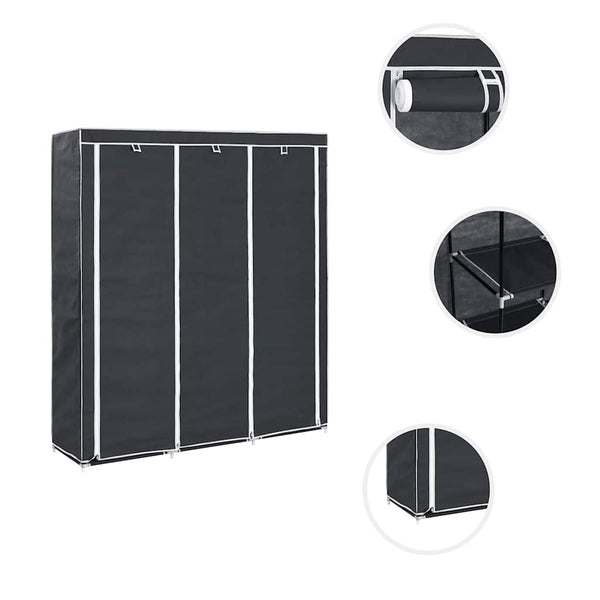 vidaXL Wardrobe with Shelves Rods Black 150x45x175cm Fabric