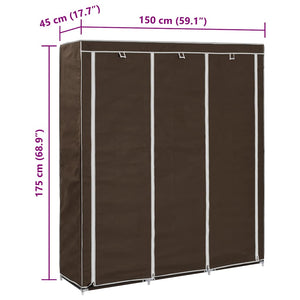 vidaXL Wardrobe with Compartments and Rods Brown 150x45x175cm Fabric
