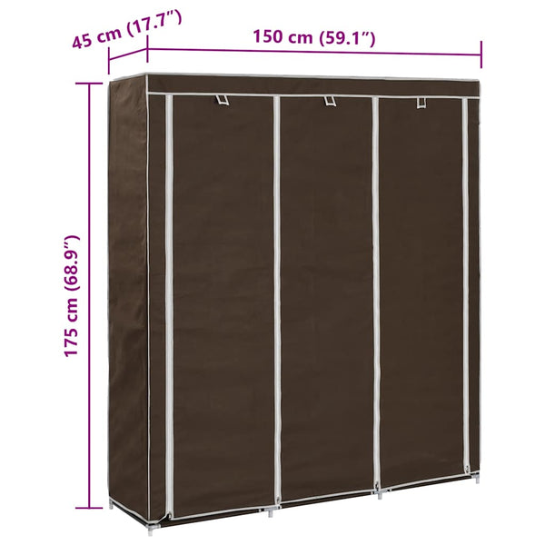 vidaXL Wardrobe with Compartments and Rods Brown 150x45x175cm Fabric