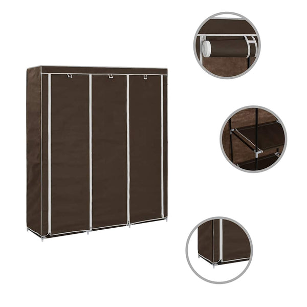 vidaXL Wardrobe with Compartments and Rods Brown 150x45x175cm Fabric