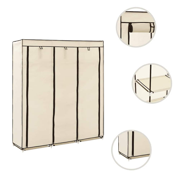 vidaXL Wardrobe with Shelves and Rods Cream 150x45x175cm Fabric
