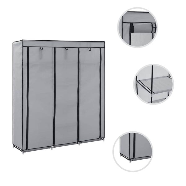 vidaXL Wardrobe with Shelves and Rods Grey 150x45x175 cm Fabric