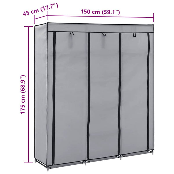vidaXL Wardrobe with Shelves and Rods Grey 150x45x175 cm Fabric