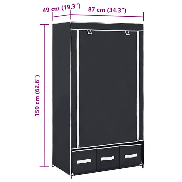vidaXL Wardrobe Black 87 x 49 x 159 cm Fabric