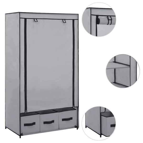 vidaXL Fabric Wardrobe Grey 87 x 49 x 159 cm