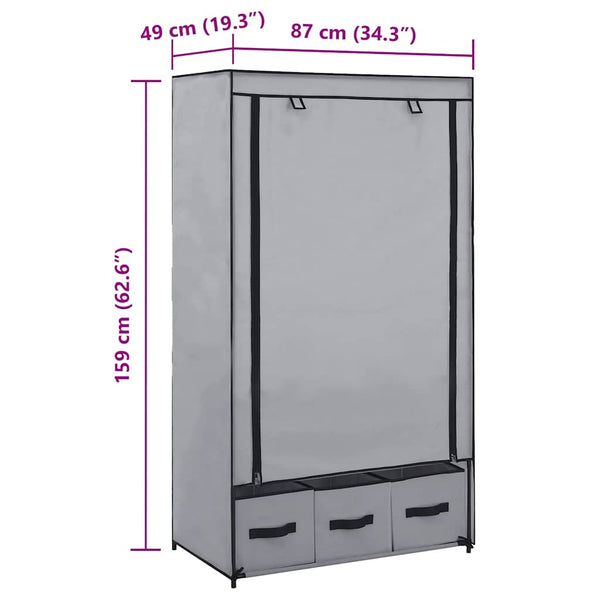 vidaXL Fabric Wardrobe Grey 87 x 49 x 159 cm
