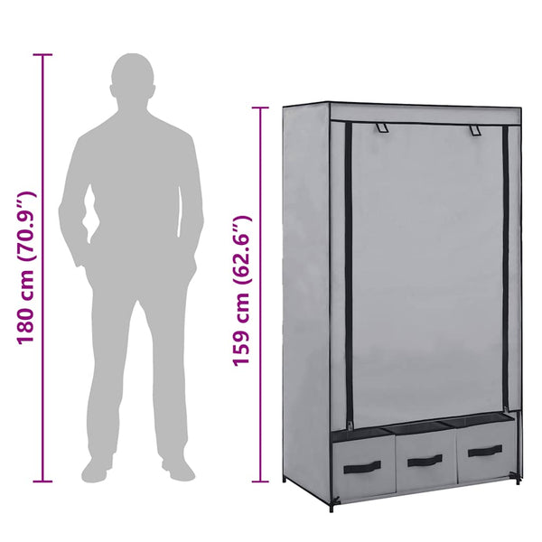 vidaXL Fabric Wardrobe Grey 87 x 49 x 159 cm