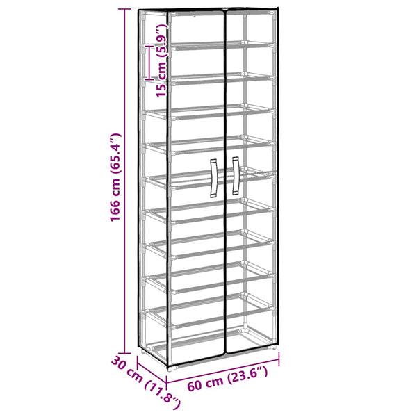vidaXL Shoe Cabinet Black 60x30x166 cm Fabric