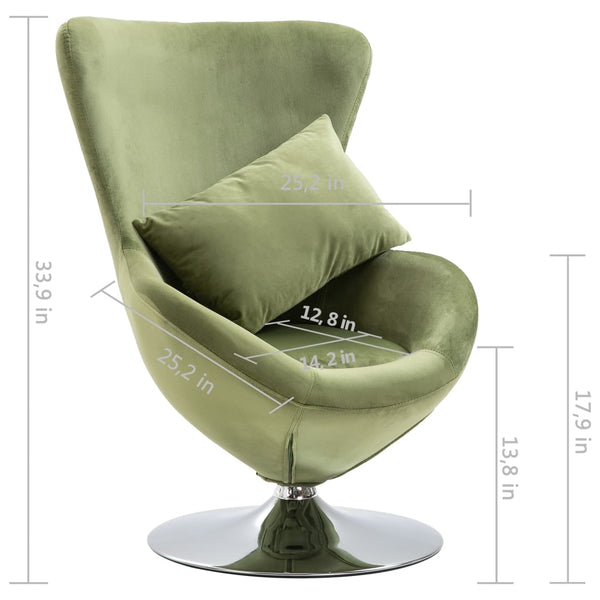 vidaXL Egg Swivel Chair with Cushion Light Green Velvet