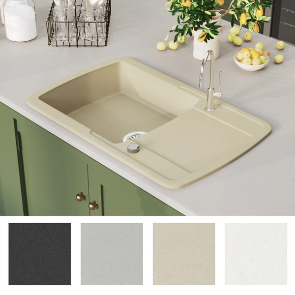 vidaXL Granite Sink Single Bowl Beige