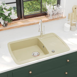 vidaXL Granite Sink Single Bowl Beige
