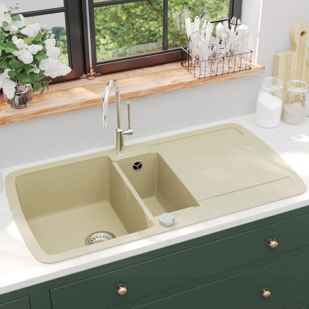 vidaXL Granite Sink Double Basin Beige