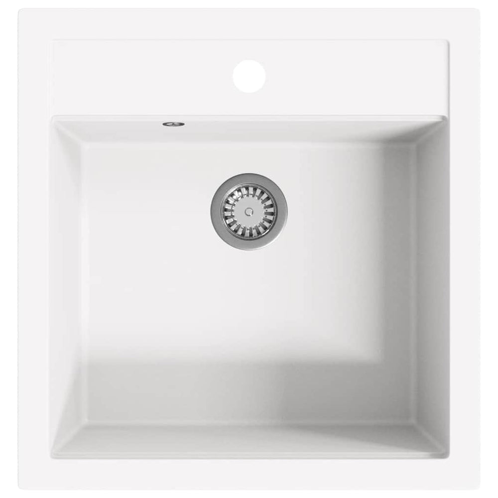 vidaXL Granite Sink Single Bowl White